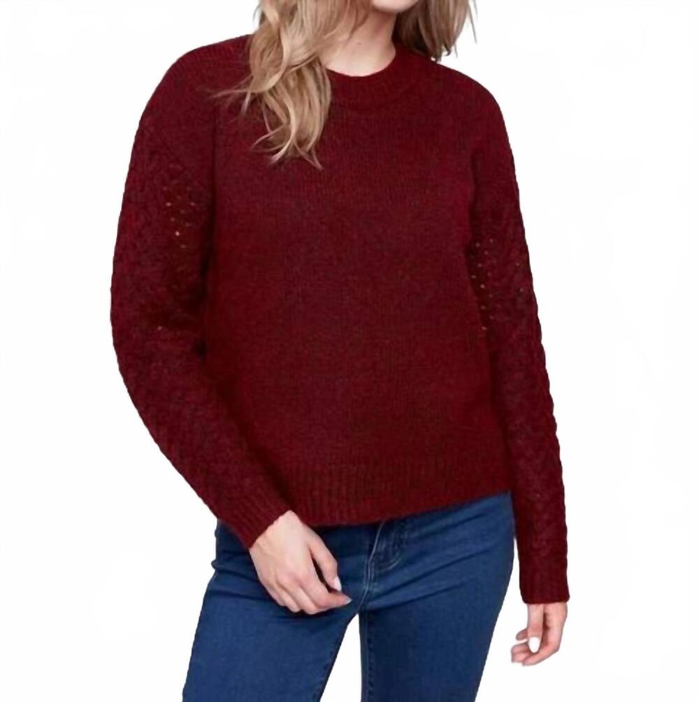 NEW CHARLIE B fishnet sleeve sweater in cabernet